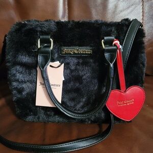 Viral Juicy Couture Black and Red Shoulder Bag with Faux Fur
